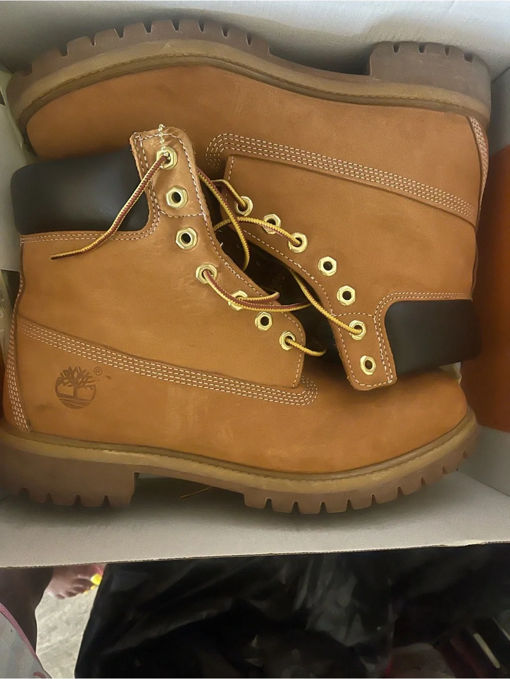 Timberland Wheat Nubuck 6-Inch Work Boots with Dark Brown Collar